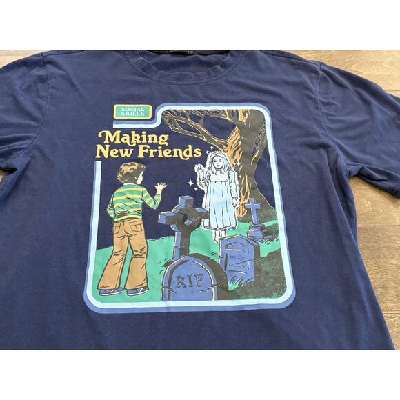 ROMWE Mens Navy Social Skills Making New Friends Graphic T-Shirt Size M MEDIUM - Picture 4 of 8